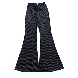Urban Outfitters Black Sparkle Pull On Flare Pants Womens Size S Diamond V Front